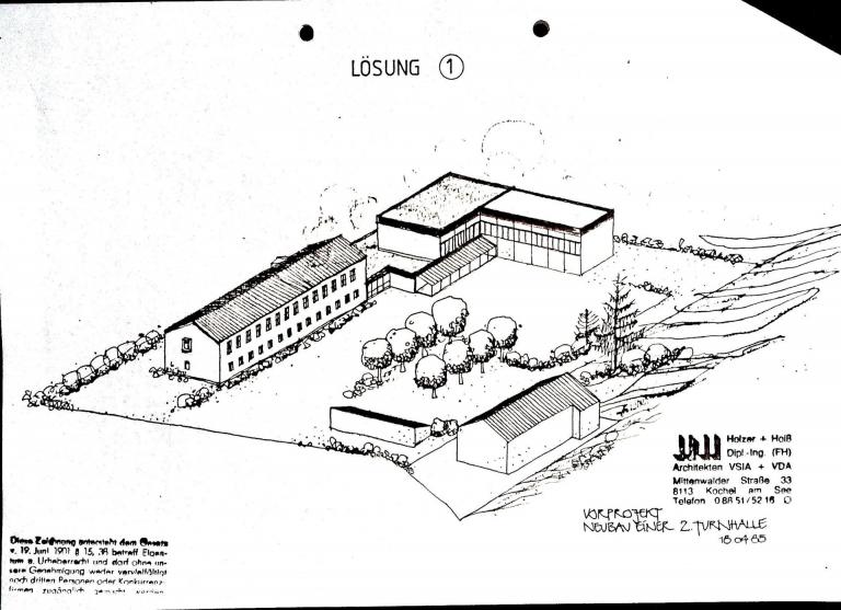 1985 - Bauplan zweite Turnhalle - 1. Alternative