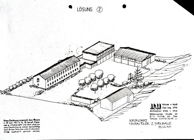1985 - Bauplan zweite Turnhalle - 2. Alternative