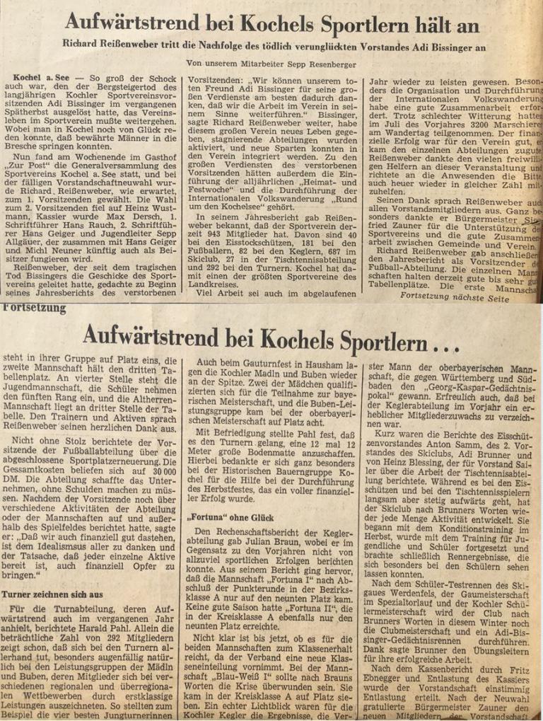 1974 - Jahreshauptversammlung - Wahl von Richard Reißenweber nach dem Tod von Adi Bissinger