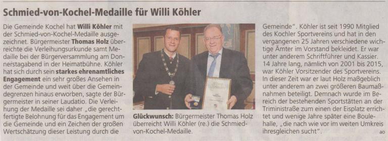 2015 - Willi Köhler erhält Schmied-von-Kochel-Medaille