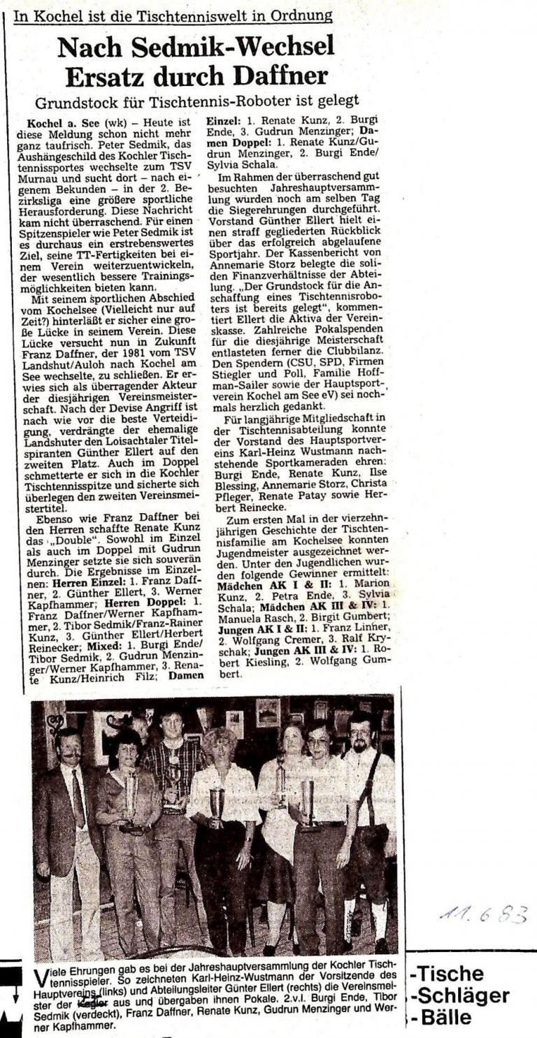 1983 - Jahreshauptversammlung und Vereinsmeisterschaft