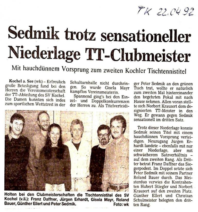 1992 - Vereinsmeisterschaft